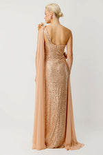 Load image into Gallery viewer, Asymmetrical Silhouette Cape Detail Evening Dress