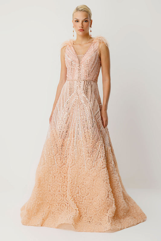 Couture Işıltı Geometrik İşlemeli Maxi Abiye Tasarımı