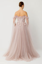 Load image into Gallery viewer, Cape Flowing Strapless Couture Powder Pink Evening Dress
