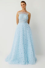 Load image into Gallery viewer, Luna Blue Floral Textured Princess Evening Dress