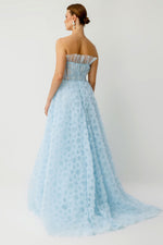 Load image into Gallery viewer, Luna Blue Floral Textured Princess Evening Dress