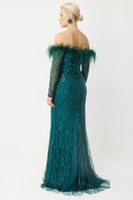 Load image into Gallery viewer, Strapless Evening Dress with Feather Details, Beads and Sequins