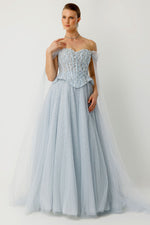 Load image into Gallery viewer, Moonlight Reflections Stone Embellished Tulle Layered Gala Dress