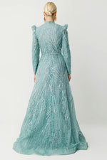 Resmi Galeri görüntüleyiciye yükleyin, Geometrik Taş İşlemeli Mint Tesettür Abiye