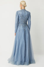 Resmi Galeri görüntüleyiciye yükleyin, Royal Class Taş İşlemeli Mavi Tesettür Abiye