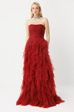 Load image into Gallery viewer, Flame Silhouette Strapless Layered Special Occasion Dress
