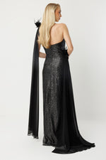 Load image into Gallery viewer, Asymmetrical Silhouette Cape Detail Evening Dress