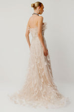 Load image into Gallery viewer, Fairytale Silhouette Feather and Crystal Embellished Evening Gown