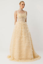 Load image into Gallery viewer, Noir Elegance Layered Ruffled Couture Long Evening Dress