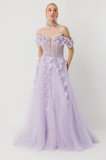 Load image into Gallery viewer, Garden Dream Long Evening Dress with Shoulder Detail