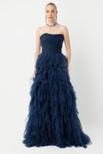 Load image into Gallery viewer, Flame Silhouette Strapless Layered Special Occasion Dress