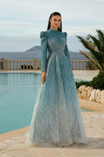 تحميل الصورة في عارض المعرض، فستان سهرة رائع بقماش مطرز بالأحجار بنمط متدرج الألوان