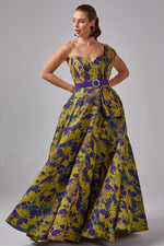 تحميل الصورة في عارض المعرض، فستان سهرة قفطان من قماش الجاكار المنقوش