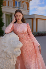 تحميل الصورة في عارض المعرض، فستان سهرة من قماش التنورة المطرزة بالحجارة المزدوجة والمتدرجة