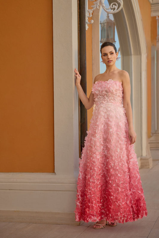 Partial Gradient Fabric Strapless Evening Dress