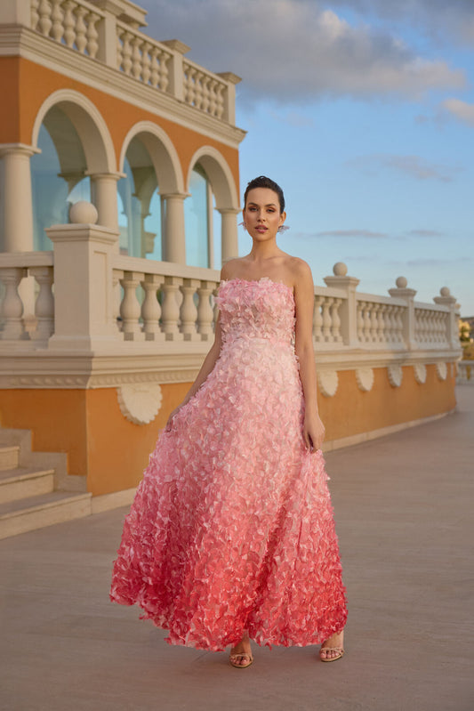 Partial Gradient Fabric Strapless Evening Dress