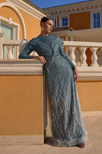 تحميل الصورة في عارض المعرض، فستان سهرة حجاب بتصميم خاص مطرز بالخرز