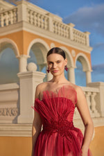 Load image into Gallery viewer, Strapless Evening Dress with Double-Colored Gradient Transition Beaded Detail