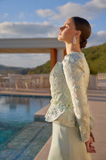 تحميل الصورة في عارض المعرض، فستان سهرة محتشم بقماش جاكار وتنورة ساتان