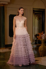 تحميل الصورة في عارض المعرض، فستان سهرة أنيق من التول متعدد الطبقات باللون الخزامي