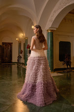 تحميل الصورة في عارض المعرض، فستان سهرة أنيق من التول متعدد الطبقات باللون الخزامي