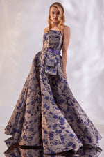 تحميل الصورة في عارض المعرض، فستان سهرة قفطان من قماش الجاكار المنقوش