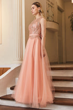 تحميل الصورة في عارض المعرض، فستان بتنورة من التول منقوش على الصدر الأمامي والخلفي