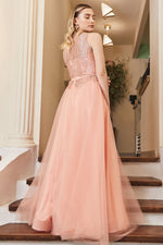 تحميل الصورة في عارض المعرض، فستان بتنورة من التول منقوش على الصدر الأمامي والخلفي