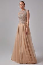 تحميل الصورة في عارض المعرض، فستان بتنورة من التول منقوش على الصدر الأمامي والخلفي