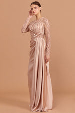 Load image into Gallery viewer, Beaded Embroidered Waist Detailed Hijab Evening Dress