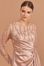 Load image into Gallery viewer, Beaded Embroidered Waist Detailed Hijab Evening Dress