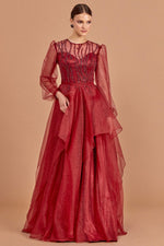 تحميل الصورة في عارض المعرض، فستان سهرة بتفاصيل ترتر منتصف الليل