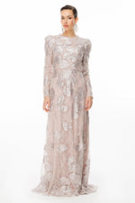 تحميل الصورة في عارض المعرض، فستان سهرة حجاب من قماش الترتر المنقوش