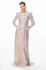 تحميل الصورة في عارض المعرض، فستان سهرة حجاب من قماش الترتر المنقوش