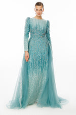 تحميل الصورة في عارض المعرض، فستان سهرة من قماش التنورة المطرزة بالحجارة المزدوجة والمتدرجة