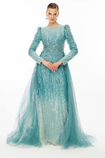 تحميل الصورة في عارض المعرض، فستان سهرة من قماش التنورة المطرزة بالحجارة المزدوجة والمتدرجة