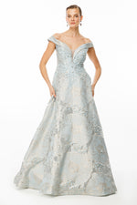 Load image into Gallery viewer, Evening Dress with Fine Jacquard Patterned Fabric, Flowers and Beads