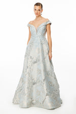 Load image into Gallery viewer, Evening Dress with Fine Jacquard Patterned Fabric, Flowers and Beads