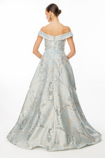 Load image into Gallery viewer, Evening Dress with Fine Jacquard Patterned Fabric, Flowers and Beads