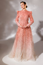 تحميل الصورة في عارض المعرض، فستان سهرة رائع بقماش مطرز بالأحجار بنمط متدرج الألوان