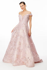 Load image into Gallery viewer, Evening Dress with Fine Jacquard Patterned Fabric, Flowers and Beads