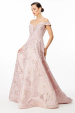 Load image into Gallery viewer, Evening Dress with Fine Jacquard Patterned Fabric, Flowers and Beads