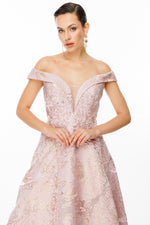 Load image into Gallery viewer, Evening Dress with Fine Jacquard Patterned Fabric, Flowers and Beads