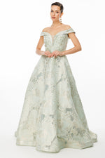 Load image into Gallery viewer, Evening Dress with Fine Jacquard Patterned Fabric, Flowers and Beads