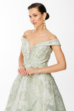 Load image into Gallery viewer, Evening Dress with Fine Jacquard Patterned Fabric, Flowers and Beads