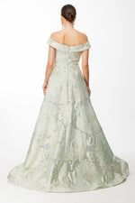Load image into Gallery viewer, Evening Dress with Fine Jacquard Patterned Fabric, Flowers and Beads