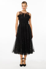 تحميل الصورة في عارض المعرض، فستان ميدي بتنورة توتو وحزام كتف من التول