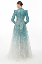 تحميل الصورة في عارض المعرض، فستان سهرة رائع بقماش مطرز بالأحجار بنمط متدرج الألوان