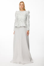 تحميل الصورة في عارض المعرض، فستان سهرة محتشم بقماش جاكار وتنورة ساتان