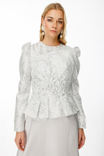 تحميل الصورة في عارض المعرض، فستان سهرة محتشم بقماش جاكار وتنورة ساتان